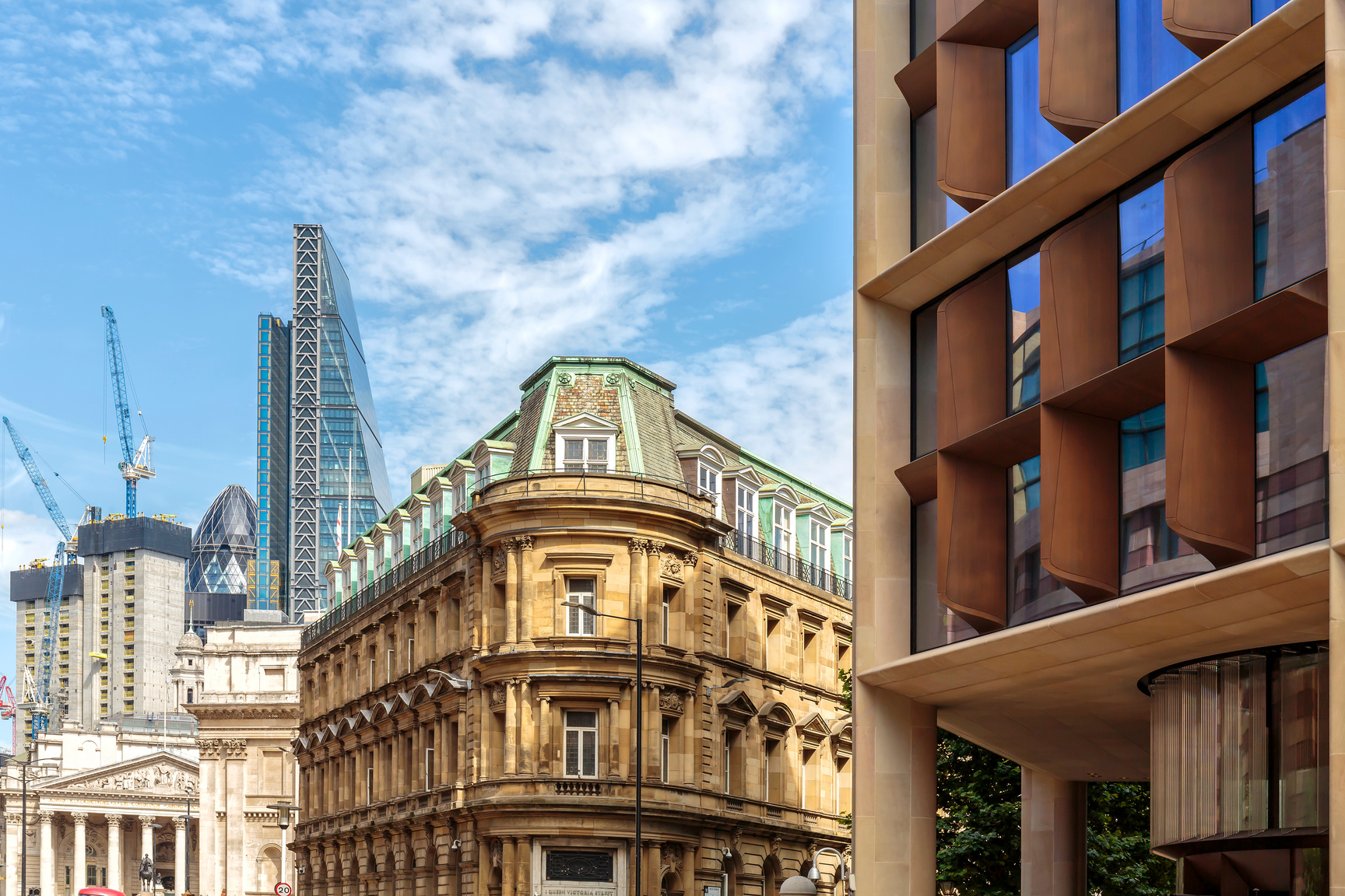 Bank with Royal Exchange and Bloomberg Headquarters in the City of London